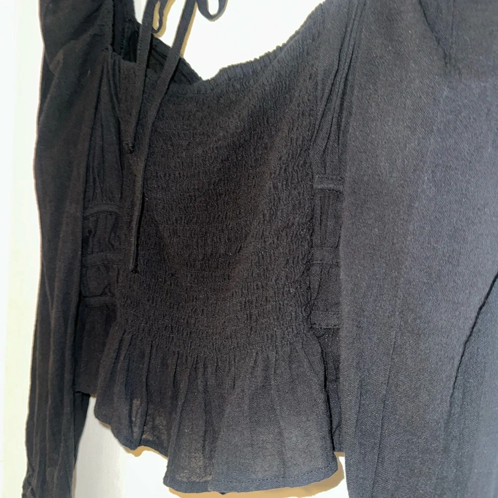 Free People Chloe Smocked Tie Neck Cotton Top